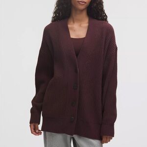 Lululemon Athletica Deep Maroon Plum Button Front Cardigan